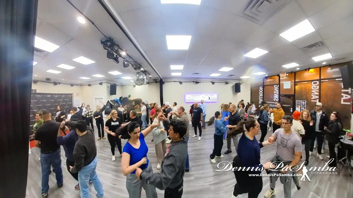 Large private group dance class celebrating in the Dennis PaSamba studio