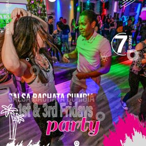 Salsa, Bachata, and Cumbia dancers at Dennis Pasamba Dance Company’s social event in Chicago, IL, at 4820 West Irving Park Rd., during a Friday night lesson at 7:00 PM or social dancing at 8:30 PM.