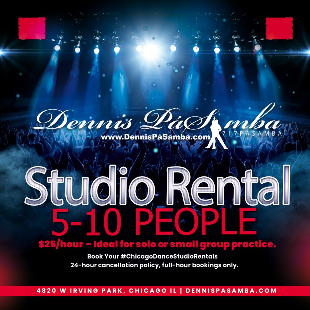 Rent a Chicago dance studio at Dennis PaSamba Dance Company (4820 W. Irving Park Rd, Chicago, IL 60641) for your dance rehearsals! Our spacious studio with high ceilings, mirrors, sound system, and ample parking is perfect for #ChicagoDanceStudioRentals. With 33+ years of experience and 500+ five-star reviews, we’re Chicago’s top choice for dancers, choreographers, and groups.
