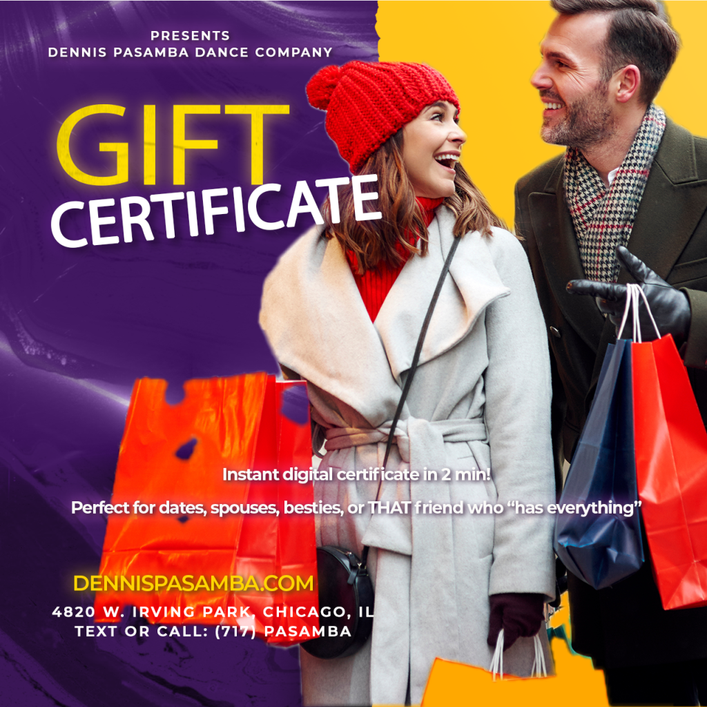 Dennis Pasamba dance gift certificate Chicago - couple dancing salsa with confidence